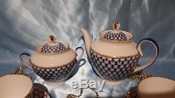 Brand new! Lomonosov tea set Cobalt net 14 pieces Hand painted