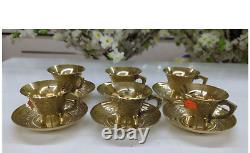 Brass Tea Cup and Saucer Sets for Tea Serving Designer Engraving Luxury Tea Set