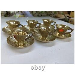 Brass Tea Cup and Saucer Sets for Tea Serving Designer Engraving Luxury Tea Set