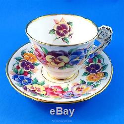 Bright Floral Pansy Handle Royal Stafford Viola Tea Cup and Saucer Set