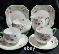 British Antique Shelley Art Deco Hand Painted Tea Set tableware cup mug plate