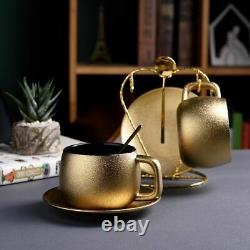 Bur Dubai Luxury Noble Golden CoffeeCup Saucer Set Pottery Frosted Matte Tumbler