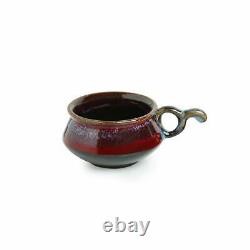 Ceramic Crimson Hand Glazed Coffee Mugs Tea Cups Set of 6 with Saucer (150 ML)