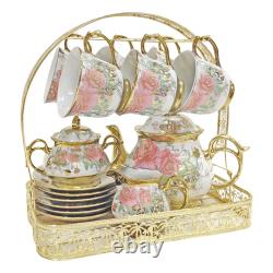 Ceramic Cups and Saucers Set European with Rack Tea Cup Set Coffee Cup Set with