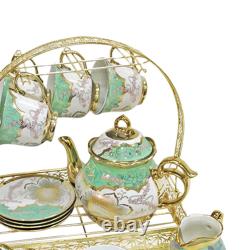 Ceramic Cups and Saucers Set Porcelain Tea Cups Set Coffee Pot Floral with Stand