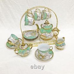 Ceramic Cups and Saucers Set with Metal Stand Coffee Pot with Handle Ceramic Tea