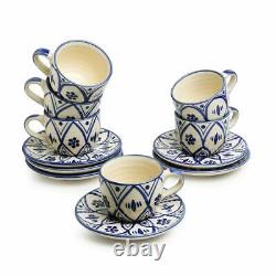 Ceramic'Moroccan' Handpainted Tea Cups Set With Saucers (Set of 6, 160 ML)