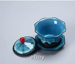 Ceramic Pagoda Tea Cup Set Portable Stackable Travel Carry Bag Chinese Gaiwan
