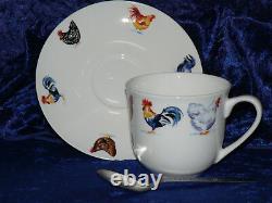 Chicken, cockerel rooster, hen bone china cup and saucer gift boxed with teaspoon