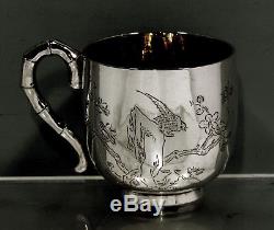 Chinese Export Silver Tea Set CUP & SAUCER c1890 KH, Shanghai