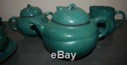 Chinese Old Vintage Green Enamel Yixing Zisha Tea Set Teapot Cup Saucer Creamer