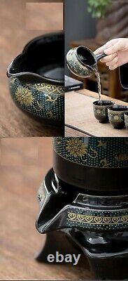 Chinese Tea Complete Set Ceremony Semi Automatic Stone Mill Ceramic Pot Cups
