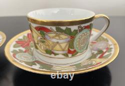 Christian Dior Tea Cup & Saucer Christmas Fine China Set of (4) Mint Rare