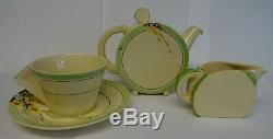 Clarice Cliff Part Tea Set Stamford Shape, Teapot, Milk Jug, Cup & Saucer 1935