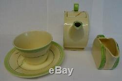 Clarice Cliff Part Tea Set Stamford Shape, Teapot, Milk Jug, Cup & Saucer 1935