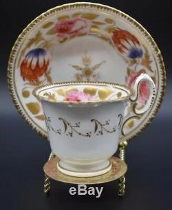Coalport English 1820's Hand Painted Flowers & Gold Tea Cup & Saucer Set (1577)