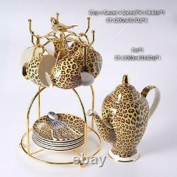 Coffee Set Luxury Leopard Print Bone China Porcelain Tea Set Pot Cup Ceramic Mug