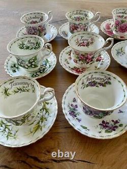 Complete Royal Albert Flowers of the Month Teacup and Saucer Set