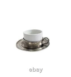 Cosi Tabellini Cappuccino Coffee Tea Ceramic Cup Pewter Base & saucer set