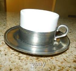 Cosi Tabellini Cappuccino Tea Cup & Saucer Sets (4 Pcs) Pewter- SET OF TWO