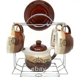 Cup & Saucer Tea Pot Set With Stand Espresso Coffee Shot Kitchen Party 10pc New