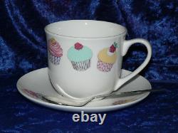 Cupcake bone china cup and saucer gift boxed with teaspoon colourful cupcakes