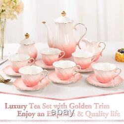 DUJUST 22 pcs Porcelain Tea Set for 6, Luxury British Style Tea/Coffee Cup Se