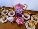 DW Porzellan Karlsbader Wertarbeit Painted Tea Set Pot Sugar 6 Cup Saucers Gilt