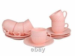 Decorative Tea Set 6 Cups Saucers Pink Porcelain Goblets Glasses Lefard Kitchen