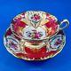 Deep Red and Handpainted Foral with Gold Royal Chelsea Tea Cup and Saucer Set