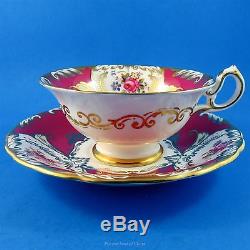 Deep Red and Handpainted Foral with Gold Royal Chelsea Tea Cup and Saucer Set
