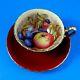 Deep Red with Fruit Center Signed D. Jones Aynsley Tea Cup and Saucer Set