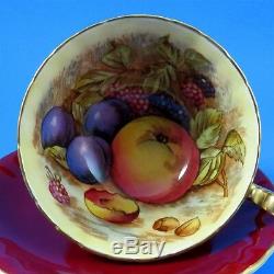 Deep Red with Fruit Center Signed D. Jones Aynsley Tea Cup and Saucer Set