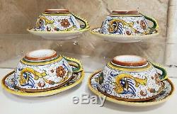 Deruta Raffaellesco cup and saucer 4 sets hand painted italy