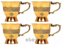 Designer Brass Tea Cup Serving tea Tableware Gift Item Volume 100 ML Set Of 4