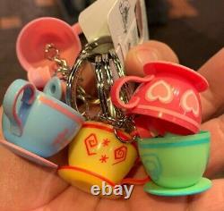 Disney Parks Exclusive Alice In Wonderland Tea Cups Keychains Set Of Five (New)
