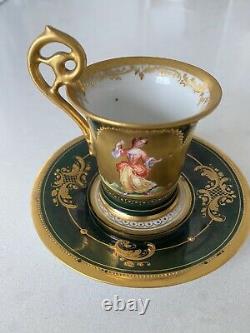 Dresden Antique Portrait Heavy Gold Gilded Espresso Demitasse TeaCup Saucer Set
