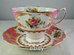 Eight Royal Albert Lady Carlyle Tea Cup & Saucer Sets Pink Floral Gold Trim