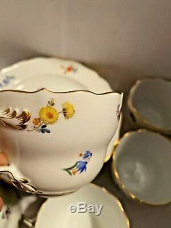 Elegant Meissen Porcelain Gold Scattered Flowers Coffee Tea Cup & PLATE Set Mint