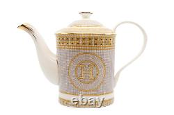 Elegant Mosaic H Design Gold Tea Set in Bone China for 6 Person