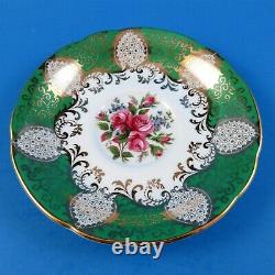 Emerald Green and Gold Edge with Floral Center Paragon Tea Cup and Saucer Set