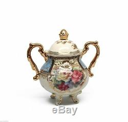 Euro Porcelain 10-pc Dining Tea Cup Set Floral & Blue, Vintage Service for 6