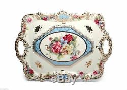 Euro Porcelain 10-pc Dining Tea Cup Set Floral & Blue, Vintage Service for 6