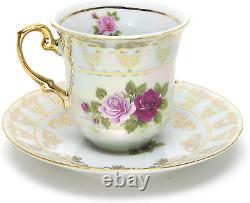 Euro Porcelain 12-Pc. Roses Tea Cup and Saucer Coffee Set (8 Oz.), White Pearle