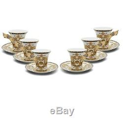 Euro Porcelain 12-pc Greek Key Medusa Tea Coffee Set, 24K Gold Service for 6