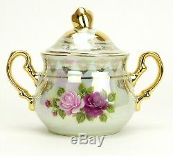 Euro Porcelain 29-pc Pink Red Roses Tea Cup Coffee Set Service for 12 24K Gold