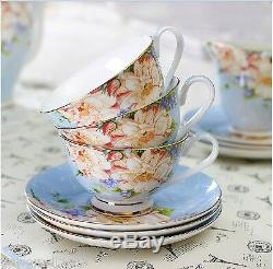 European Style Simple Fashion Blue Ceramics Coffee Cup/Tea Pot 16 Pieces Set G-6