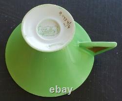 Extremely Rare Shelley China Art Deco Vogue Green Gold Teacup And Saucer Set