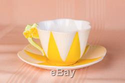 Extremely Rare Shelley Dainty Yellow Star Floral Flower Handle Quad Tea Cup Set
