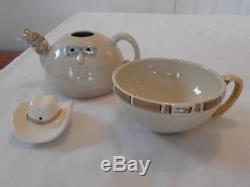 FF Japan Fitz Floyd 1977 Cowboy Teapot & Cup 2 Creamers 2 Sugar Bowls Tea Set